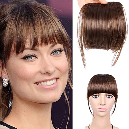 PMELCXD Postizos, 100% pelo Humano Clip en Flequillo Francés fino Limpio con Patillas Cabello Real...