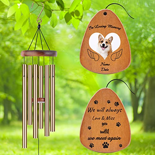Image of Personalized Custom Wind Chimes Memorial Gift for Loss of Loved One Mother Dad Mom Dog Pets Customized Outdoor Sympathy Wind Chimes with Photo Text