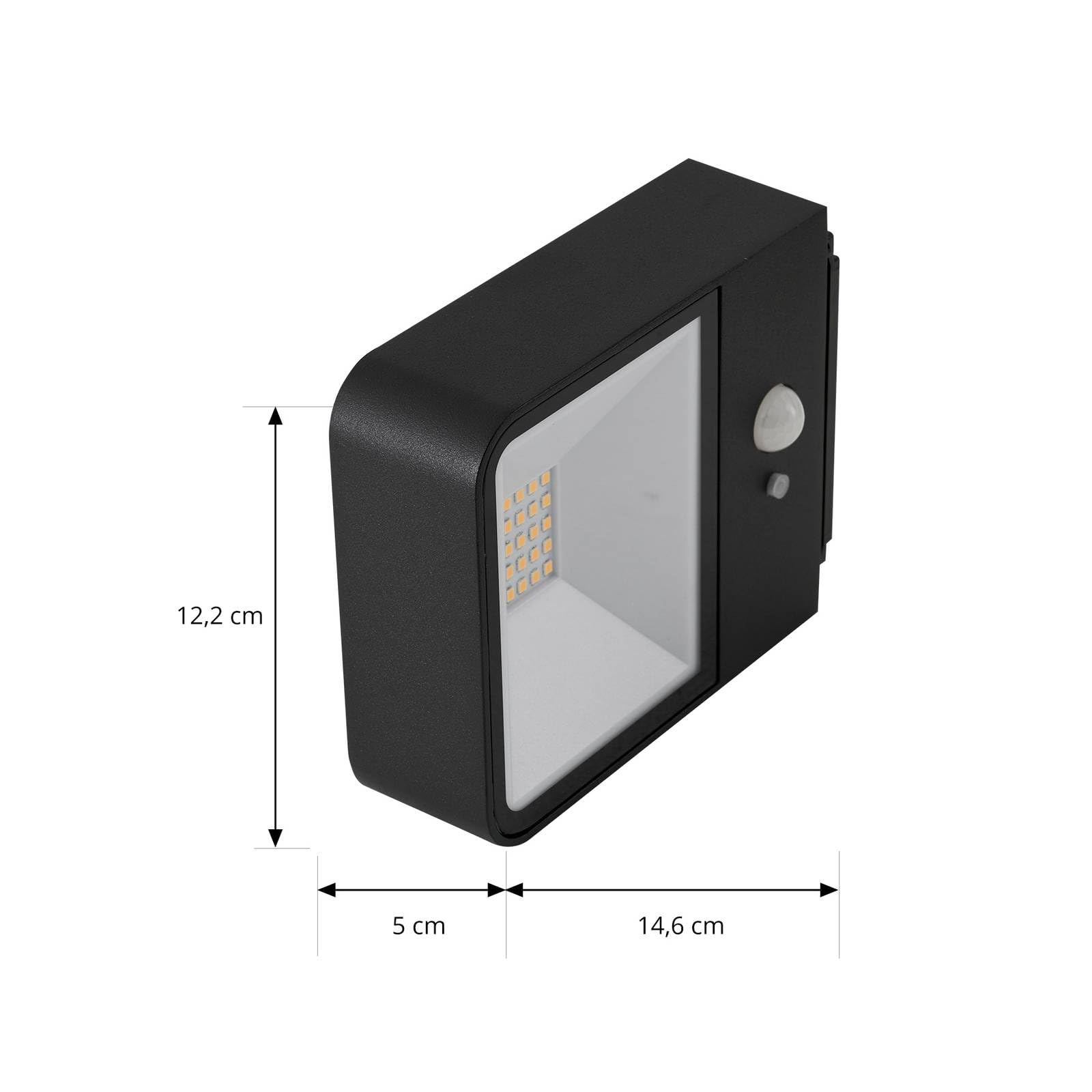 Lucande Lampa solarna LED zewnętrzna Dava z czujnikiem ruchu (ochrona przed wodą rozbryzgową (nowoczesna) w kolorze czarnym z aluminium, lampa ścienna do użytku na zewnątrz i do ogrodu, na ścianę
