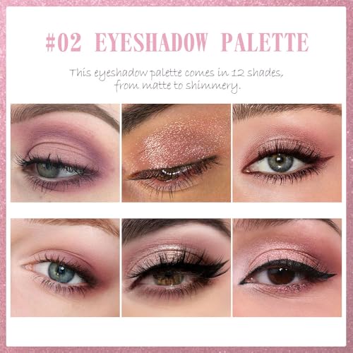 Image of SUAKE Nude Pink Eyeshadow Palette, Matte & Shimmer, High Pigmented 12 Colors Brown Purple Eye Shadow Primers for Eye Makeup, Korean Powder Palet de sombras de ojos (02# Sweet Rose)
