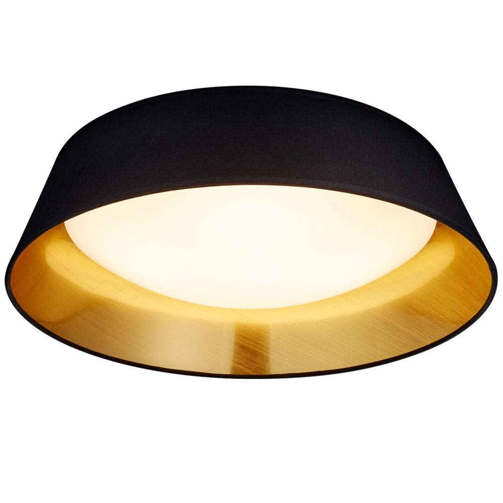 Reality Leuchten LED Deckenleuchte Ponts R62871879, Acryl weiß, Stoffschirm schwarz/goldfarbig, inkl. 18 Watt LED, Durchmesser 35,5cm