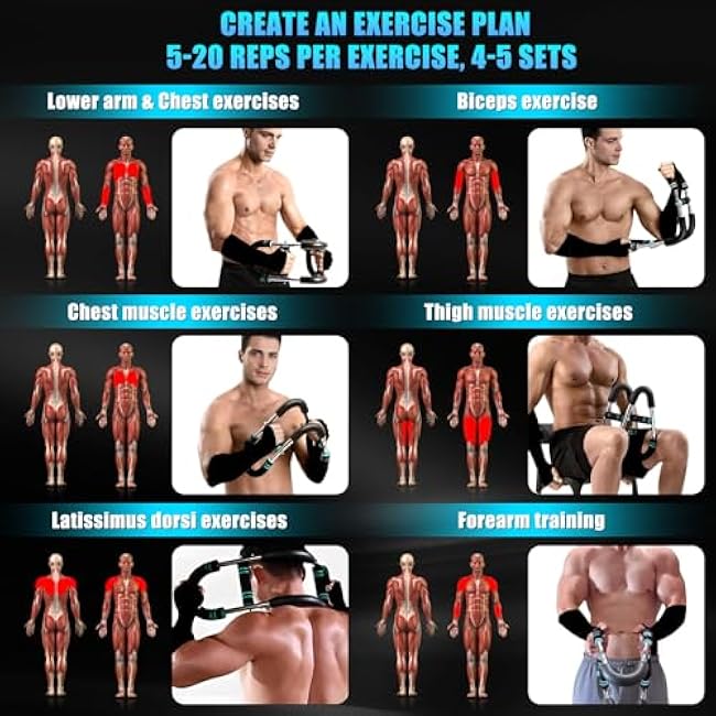 Twister Arm Trainer for Men & Women - Adjustable 5 Resistance 70-110lbs, Detachable Chest Workout Equipment, Muscle Training for Arms & Chest, Power Twister Home Fitness with 2 Forearm Sleeves