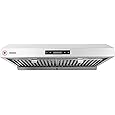 Vesta Arlington 850cfm Powerful 30''Under Cabinet Stainless Steel,With Twin Turbo Motors, Contemporary Design, Delay Shutoff 3 Speed Touch Screen, 6'' Top Round Vent, Long LED, and Long Oil Collector