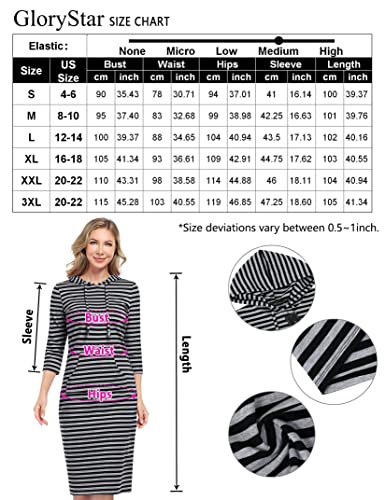 Glorystar Women's Hoodie Dress Pullover Hoody Dress Casual Fitted Knee Length Dress With Pocket A-Black Light Gray Stripes S #TOP5