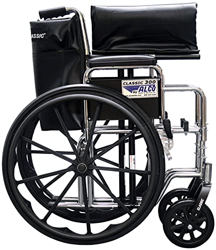 Alco 20" Heavy Duty Chrome Wheelchair (500 Lb. Weight Capacity) With Removable Desk Arms, Elevating Legrests And Black Vinyl Upholstery. 28" Overall Width - Please Measure Your Doorways - 28" #TOP3