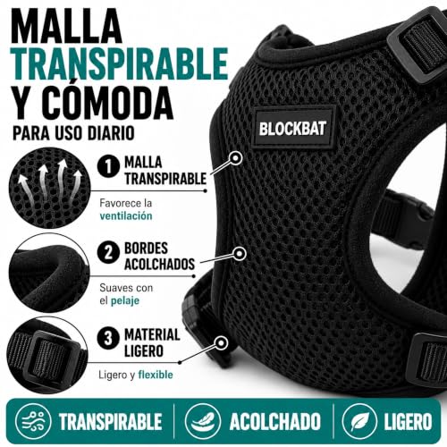Miniatura 5 de Blockbat Arnes Para Gatos, Con Correa De 150cm, Antiescape, Cómodo Y Reflectante, Fabricado En Malla Transpirable Suave, Arnes Gato, Gatos Accesorios, Arnes Gato Pequeño. S, Negro