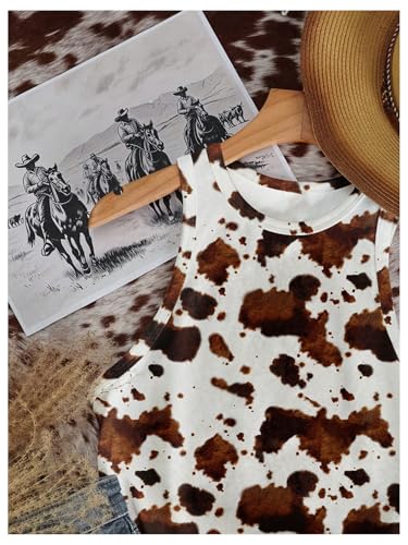 Women's Cow Print Tank Top Sleeveless Crewneck Fitted Crop Tops Summer Cowgirl Vest3