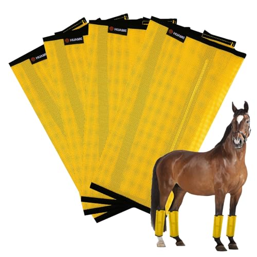 Image of Horse Fly Boots, Breathable Mesh Protection Set of 4, Comfortable Horse Leggings, Breathable Mesh Design, Equine Supplies for Reduce Stomping, Hoof Damage & Leg Fatigue (Yellow, Large)