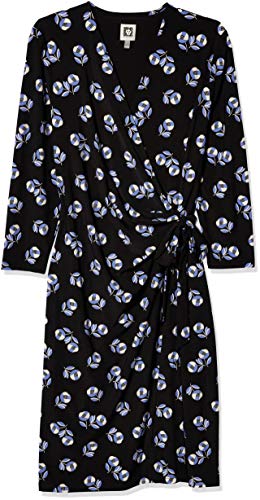 Anne Klein Women's Classic V-Neck Faux WRAP Dress, Anne Black/RAINSHADOW, XL