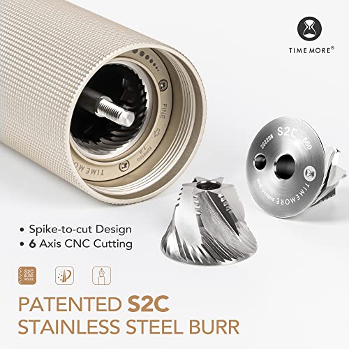 Image of TIMEMORE Exclusive - Chestnut C3 PRO Manual Coffee Grinder with Foldable Handle, Conical Burr Coffee Grinder with Adjustable Setting, Stainless Steel Hand Coffee Grinder for Pour Over Coffee - Beige