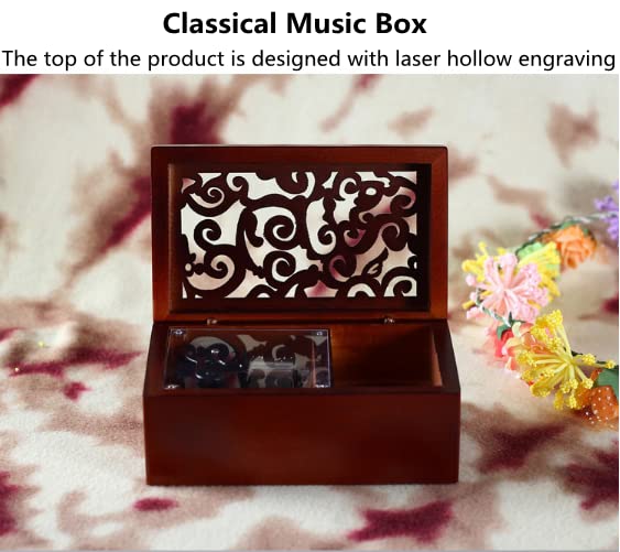 Boîte à Musique En Bois Gravé 18 Notes – Avec Compartiment à Bijoux – Mécanisme à Remontage – Cadeau Romantique