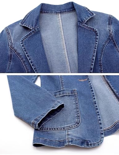 ebossy Women's Classic Notch Lapel Denim Blazer One Button Long Sleeve Slim Office Jean Jacket3
