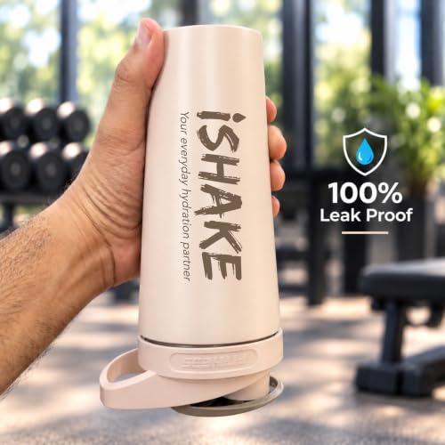 Image of Stainless Steel Protein Shaker Bottle, 100% Leakproof Metal Gym Shaker, Durable Steel Gym Sipper Bottle for Smooth Protein Mixing with Measurement, 700 ml Capacity (Nude Beige)