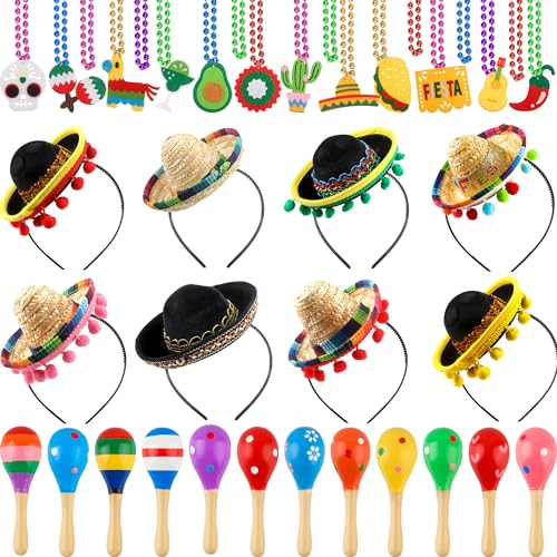 Cinco De Mayo Lot de 38 Pcs : Chapeaux et Maracas en Bois pour Décoration Mexicaine