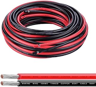 10 Gauge Marine Wire Tinned Copper Electrical Cable, iGreely 10 Gauge Boat Wire for Solar Panel RV Marine Automotive Outdoors,Landscape Lighting Wire,Speaker (30Ft Black&red)