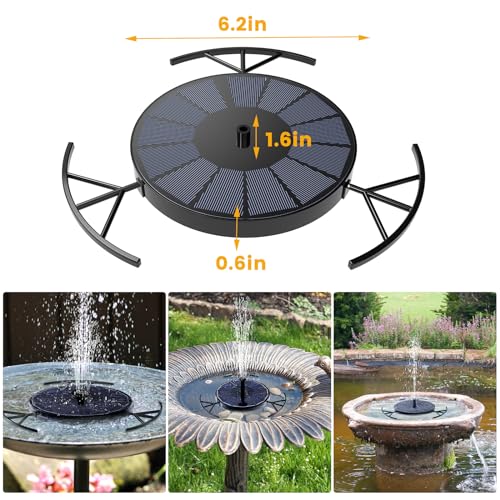 Solar Fountain - Solar Fountain Pump for Bird Bath with 6 Nozzle and Bracket, Free Standing Floating Solar Powered Water for Bird Bath