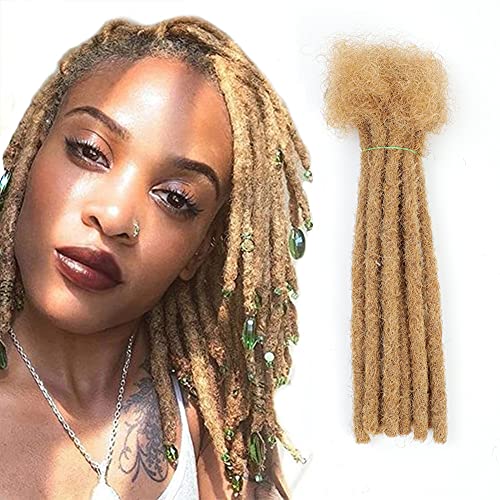 Honey Blonde Dreadlock Extensions Human Hair,ANMUCEIL 12inch 30 Strands 0.8cm Width Human Hair Loc Extensions for Women/Men/Kids Full Hand-made Permanent Dread Locs (12inch, 27#)