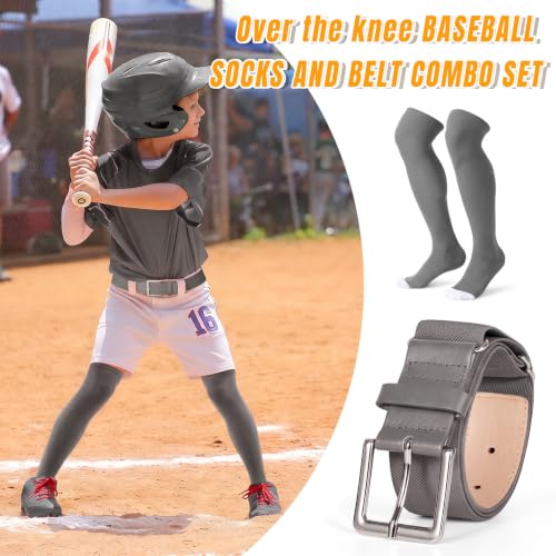 Image of XZQTIVE Baseball Socks and Belt Combo,Over the Knee Softball Socks and Belt,Knee High Football Socks for Kids Youth Adults