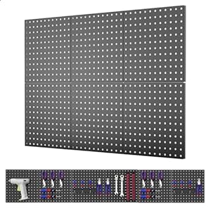 ValueMax 6 Pack Metal Pegboard Panels, 12”x 12” Heavy Duty Metal Pegboard Wall Organizer for Home, Garage, Workbench, Kitchen, Craft Room Tool Storage, Black Modular Peg Board Organizer Board