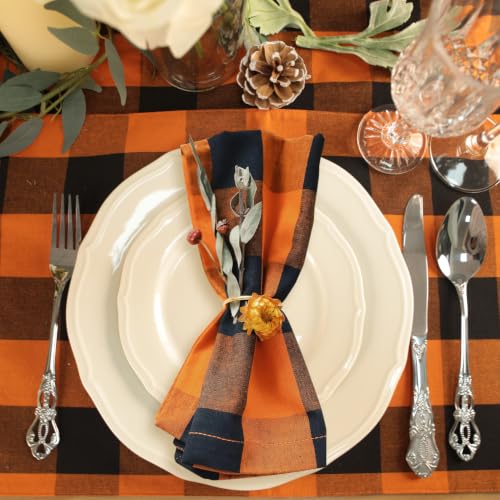Image of Orange Plaid Cloth Napkins 20 x 20 Inch, Set of 12, Perfect for Halloween