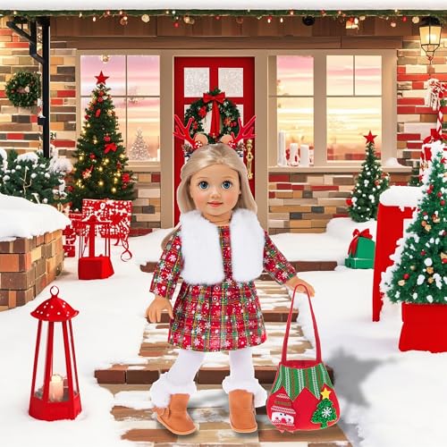ebuddy 18 inch Doll Clothes and Accessories- Christmas Costume Playset Including Dress,Fur Vest, Tights, Boots, Hair Clips,Bell and Sticker (No Doll) by ebuddy - Image 7