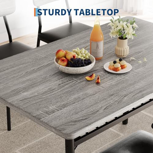 GarveeHome Dining Table Set for 4 with Storage Rack, 5-Piece Kitchen Table and Upholstered Chairs of 4, Wood Tabletop & Heavy-Duty Metel Frame, Dining Room Set for Small Space, Apartment, Gray