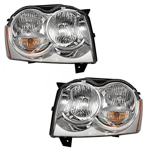 Image of TRQ Headlight Assembly Set CH2502160 CH2503160 Compatible with 2005-2007 Jeep Grand Cherokee