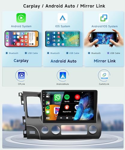 Image of 6G+128G 8Core Android 13.0 Car Stereo for Honda Civic 2006-2011 with Wireless Carplay /Android Auto, 10.1 inch 1280 * 720 Touchscreen Radio, WiFi 4G /GPS /AM /FM /DSP Audio /SWC /HD Rear Camera