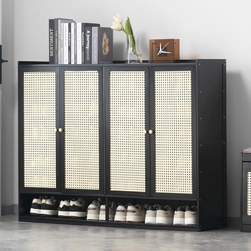 Meuble à chaussures en rotin noir pour entrée et couloir