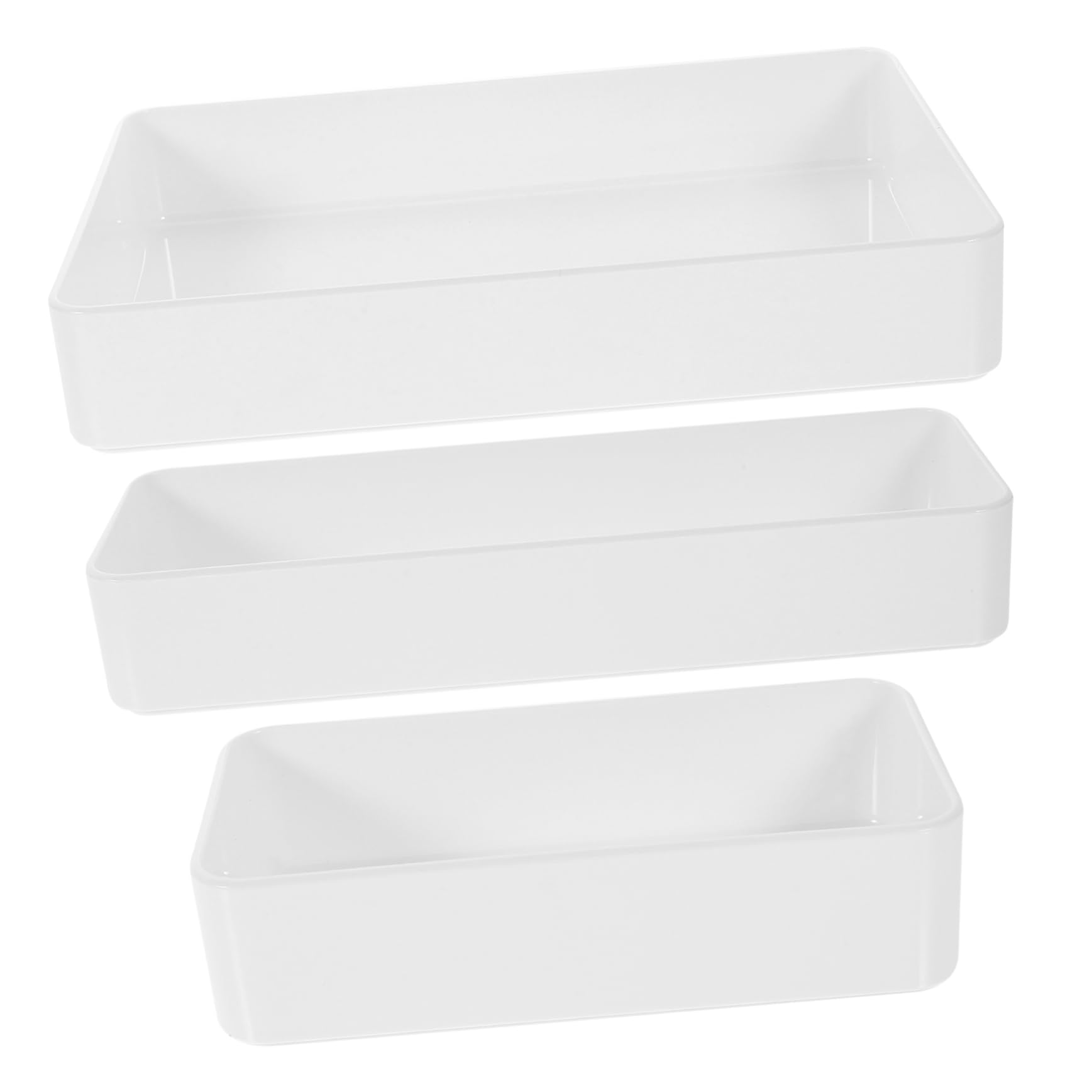 Caja de Almacenamiento para Cajones de Escritorio, 3 Piezas Pet Blanco | Diseño Simple de Esquinas Redondeadas, Fácil de Limpiar, Uso Versátil, para Cocina y Oficina