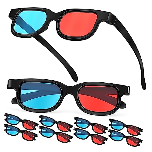 Healeved 10 Piezas Gafas Anaglifo Rojo Azul para Cine Casa Tv Ordenador Compatible Pantallas