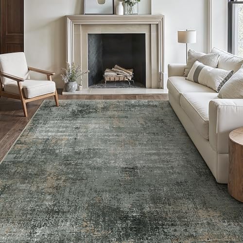 Area Rugs 8x10 Machine Washable Rug for Bedroom Living Room Dining Room, Large Modern Abstract Soft Rugs, Indoor Low Pile Carpet with Non Slip Rubber Backing, Abstract Deep Gray