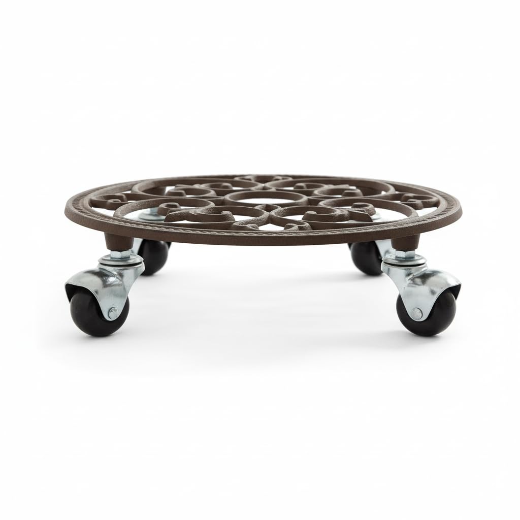 Chariot de jardin en fonte pour pot de fleurs sur la terrasse ou le balcon