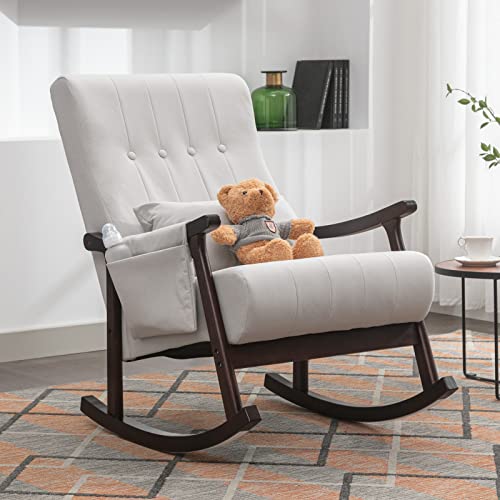 Attaliarec Rocking Chair Nursery, Rocker Glider Chair For Nursery High Back, Accent Living Room Chairs, Tufted Nursing Comfy Chairs For Mom, Gift, Side Pocket, Lumbar Pillow, Light Gray #TOP5
