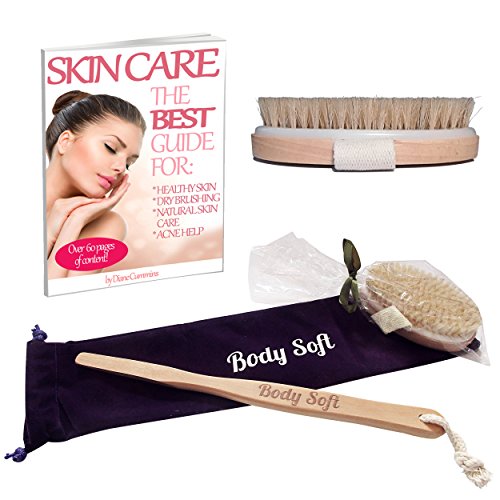 Bath Brush - 17 inches long - Velvet Travel Bag and eBook - Detachable Head - Great for Showers - Natural Boar Bristles - Perfect Gift with Lovely Wrapping!