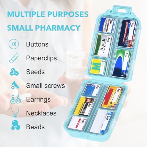 Image of Large Blue Pill Organizer with 189 Labels, Travel Pill Case for Women (1 Pack)