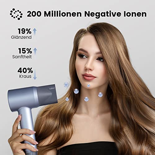Foto von Laifen Haartrockner 200 Million Negativ Ionen Föhn mit 110.000 U/min bürstenloser Motor für schnelles Trocknen, Hochgeschwindigkeit Fön geräuscharm mit Magnetdüse, Reisefön für Zuhause, Reise(Silber)