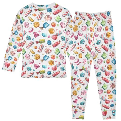 ALAZA Candy on White Christmas 2 Piece Pajama Set Long Sleeve Top and Pants Sleepwear Unisex2