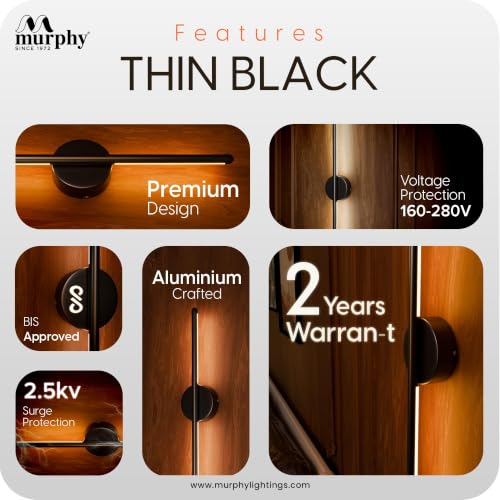 Image of Murphy Aluminium LED (Wall Highlighter) - 12W, 3-in-1 Color Changing, Modern Black Finish Wall Sconce Light Pack of 1 with 2-Year Warranty for Stylish Home Decor