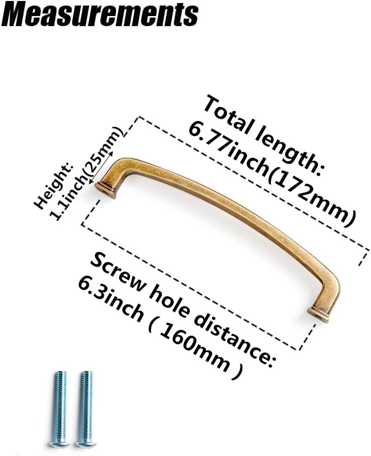 SYZOW 6 Pack 160mm Hole Centers Vintage Antique Brass Cabinet Pulls Kitchen Cabinet Handles Dresser Drawer Pulls Cupboard Hardware for Cabinets - Image 2