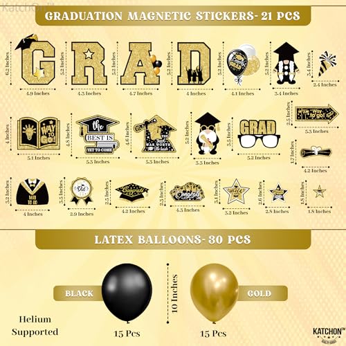 Image of KatchOn, Graduation Car Magnets 2026 with Balloons - Pack of 51 | Magnetic Grad Stickers, Grad Balloons for Grad Parade Car Decor | Black and Gold Graduation Car Decorations 2026