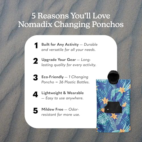 Image of Nomadix Changing Poncho - Quick Dry & Absorbent Hooded Surf & Swim Poncho - Sewn Sides for Private Changing - Front Pocket Storage - Made from Post-Consumer Recycled Materials