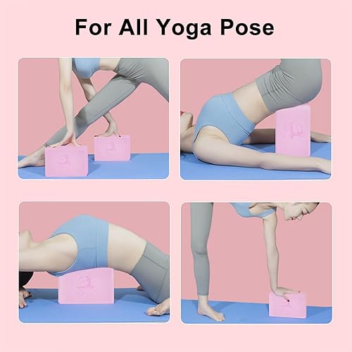 Miniatura 8 de Juego de 2 bloques de yoga y 2 correas de yoga, bloques de espuma EVA antideslizantes, ladrillos de yoga de alta densidad con correa de 6 pies,