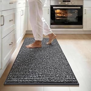 JSEI Kitchen Runner Rugs, 17''x48'' Non-Slip Kitchen Mats for Floor, Machine Washable Absorbent and Stain Resistant Kitchen Rug, Carpet Mats with TPR Backing for Kitchen, Charcoal Charcoal 1