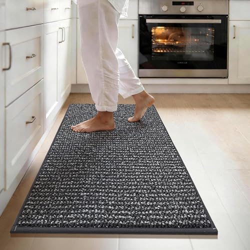 JSEI Kitchen Runner Rugs, 17''x48'' Non-Slip Kitchen Mats for Floor, Machine Washable Absorbent and Stain Resistant Kitchen Rug, Carpet Mats with TPR Backing for Kitchen, Charcoal Charcoal 1