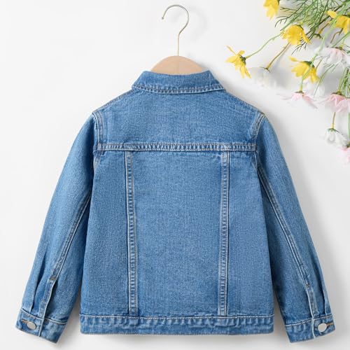 Kids Girls Trendy Jean Jackets Cute Embroidered Flowers Denim Jackets Long Sleeve Button Down Lapel Coat Fall2