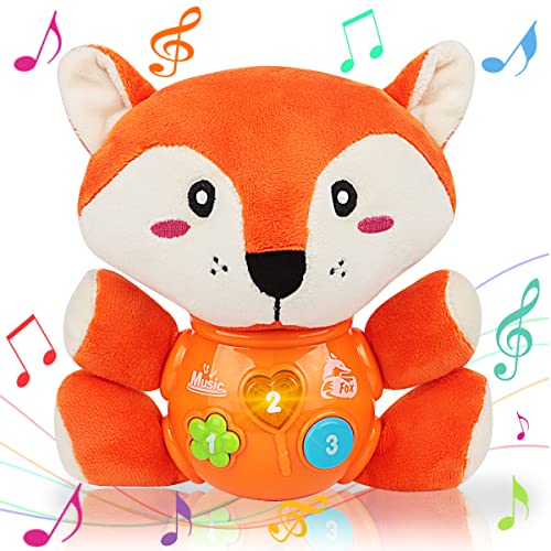 Image of Aitbay Plush Elephant Music Baby Toys 0 3 6 9 12 Months, Cute Stuffed Aminal Light Up Baby Toys Newborn Baby Musical Toys for Infant Babies Boys & Girls 0 to 36 Months (Orange Fox)