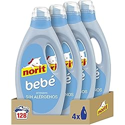 Jabones Neutros Para Lavar La Ropa Del Bebé NORIT Bebé - Detergente Líquido para Ropa de Bebé, Pieles Sensibles y Atópicas - Pack de 4 Unidades de 1125 Mililitros, 4500 Mililitros