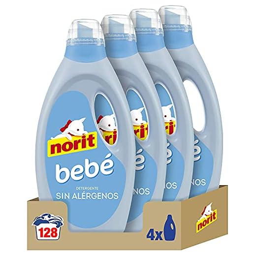 NORIT Bebé - Detergente Líquido para Ropa de Bebé, Pieles Sensibles y Atópicas - Pack de 4 Unidades de 1125 Mililitros, 4500 Mililitros