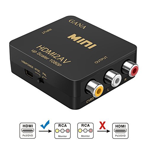 GANA HDMI a RCA, HDMI a AV Convertidor de Video Soporte 1080P con Cable de Alimentación USB para PC/Laptop/Xbox / PS4 / PS3 / TV/STB/VHS/VCR Cámara DVD(Oro)